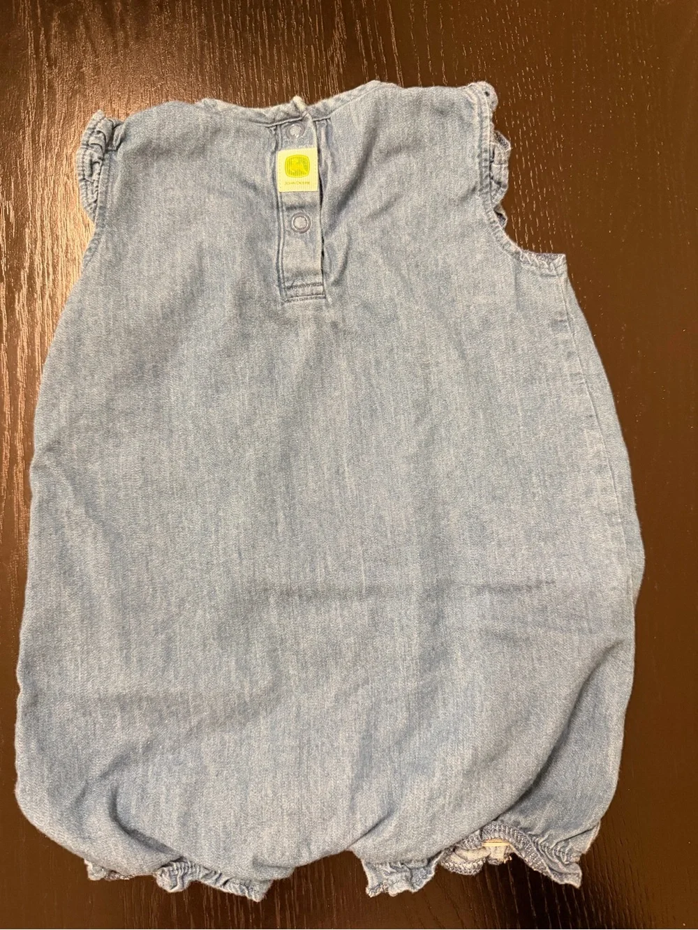 John Deere Light Blue Denim-Look Baby Dress with Pink Bow